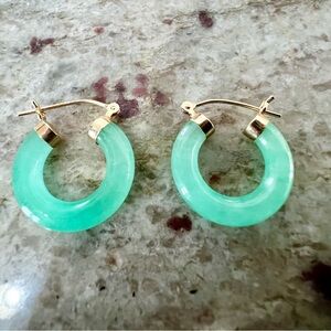 14k JADE HOOP EARRINGS / JUST UNDER 1” AROUND
